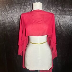 Red Ruffle Shawl / Sheer Cape | Formal Wrap, Wedding Guest, Holiday